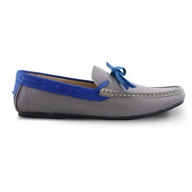 Bicolor Leather Lace Loafer Stone Grey and Indigo Blue