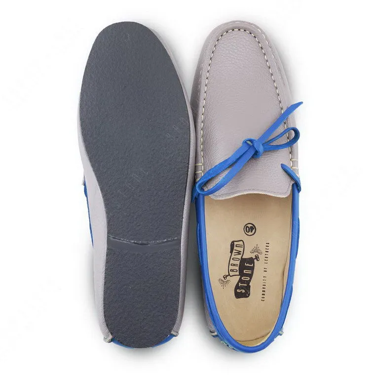 Bicolor Leather Lace Loafer Stone Grey and Indigo Blue