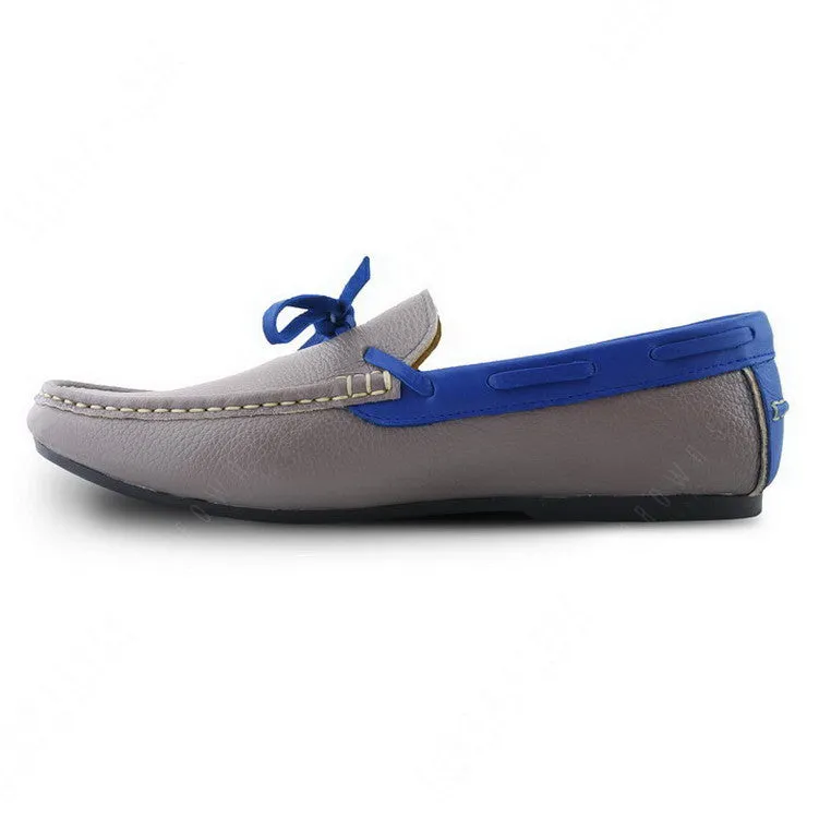 Bicolor Leather Lace Loafer Stone Grey and Indigo Blue