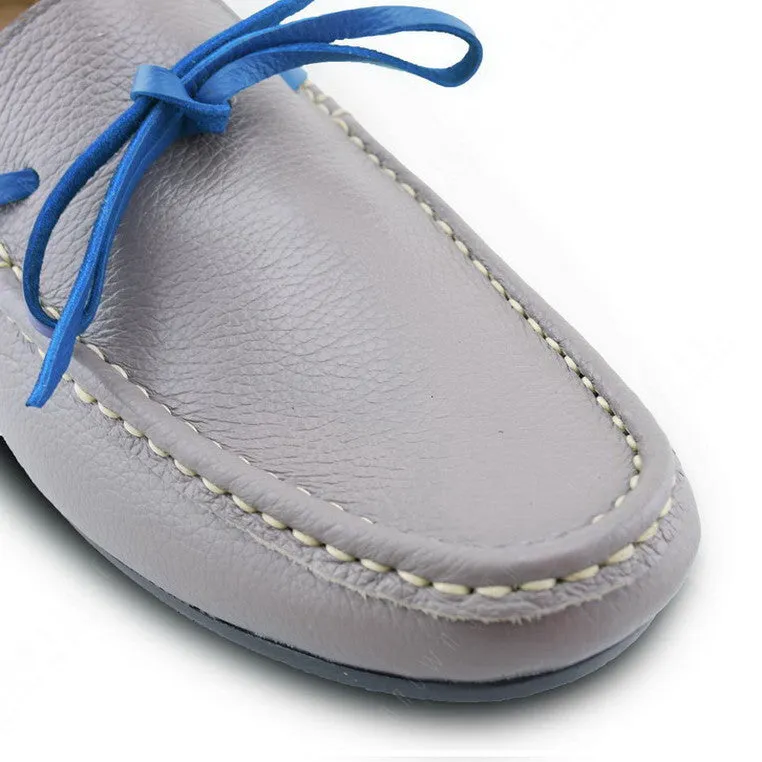 Bicolor Leather Lace Loafer Stone Grey and Indigo Blue