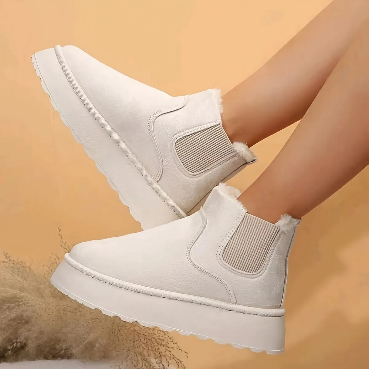 Cozy Plush Lined Womens Platform Ankle Boots for Casual Comfort