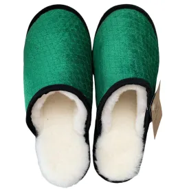 Emerald Velvet Large White Slippers