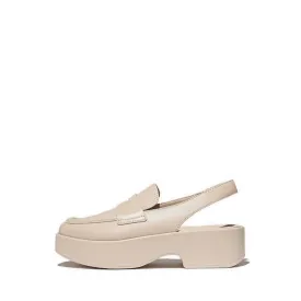 F-Luma Leather Demi-Wedge Slingback Loafers - Stone Beige