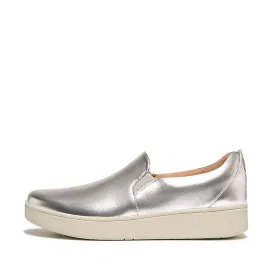 Fitflop Women Rally Leather Slip-On Skate Sneakers |HI4-011| Silver