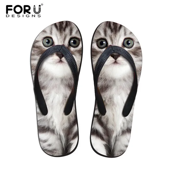 FORUDESIGNS 2017 Fashion Summer Beach Flip Flops Women Slippers Cute 3D Pet Cat Dog Terrier Printed Sandals Lady Flats Shoes