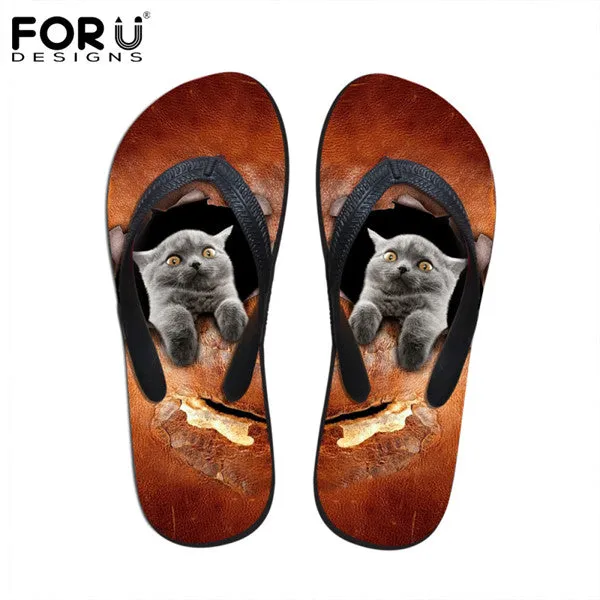 FORUDESIGNS 2017 Fashion Summer Beach Flip Flops Women Slippers Cute 3D Pet Cat Dog Terrier Printed Sandals Lady Flats Shoes