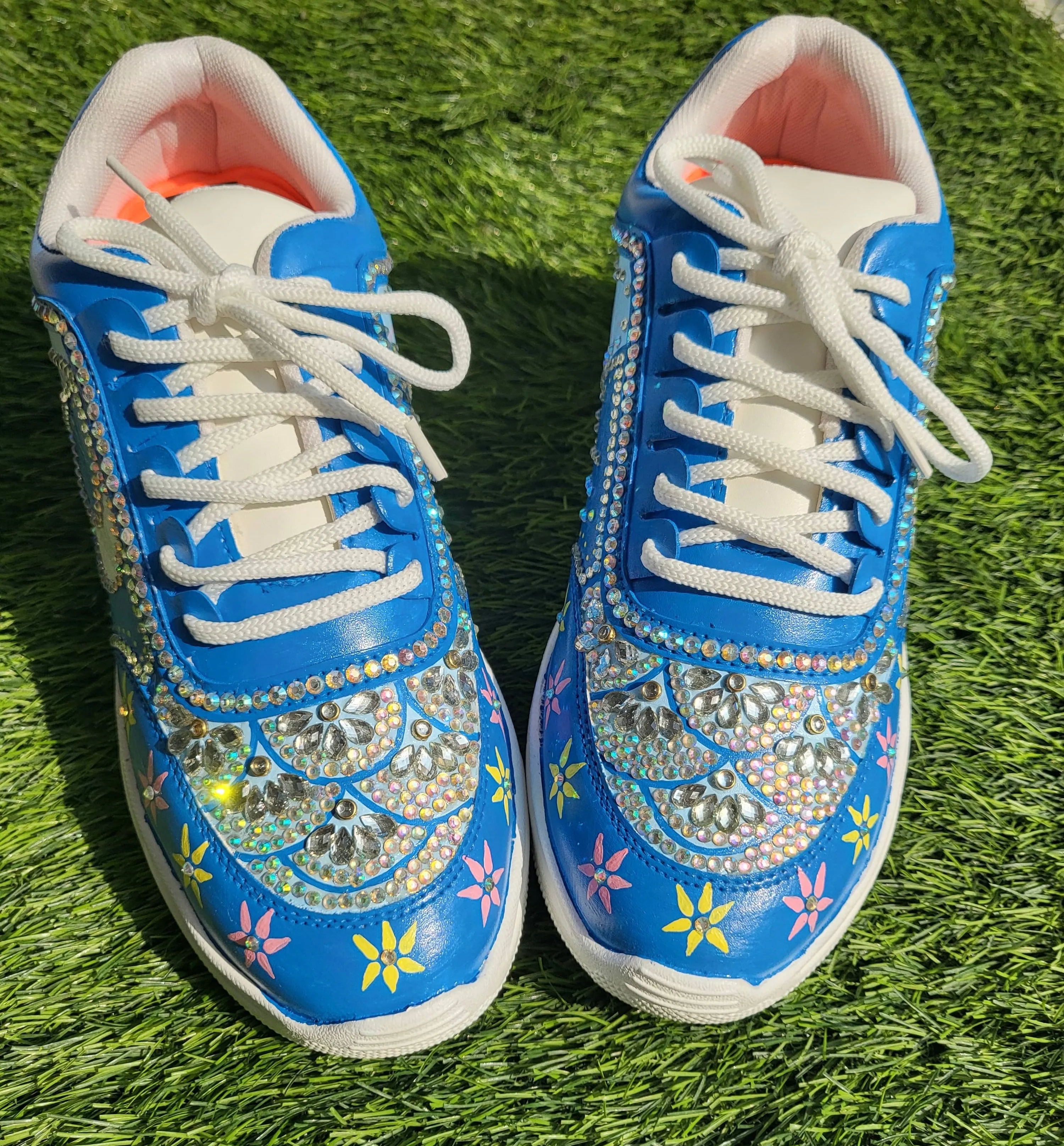 FUNKY N TRENDY blue theme hand crystalized sneakers for brides / bridesmaids/ pink sneakers / pastel sneakers / blue shoes / rhinestone work shoes