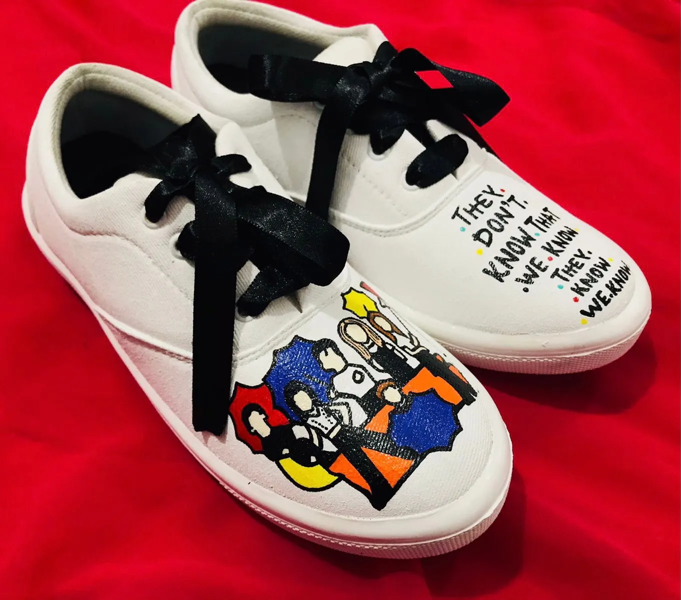 Funky N Trendy hand painted water resistant Friends TV theme WHITE casual shoes