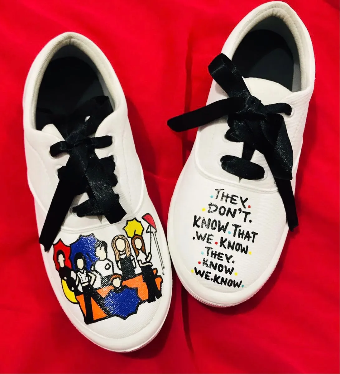 Funky N Trendy hand painted water resistant Friends TV theme WHITE casual shoes