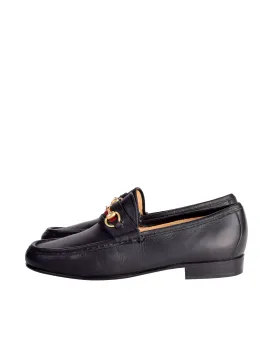 Gucci Vintage Iconic Classic Web Stripe Horsebit Black Leather Loafers