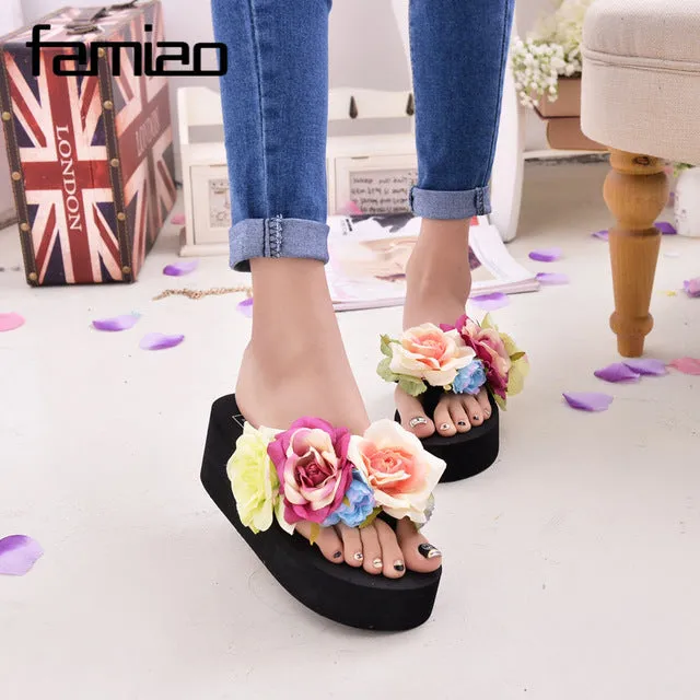 New Women Sandals Fashion Flower Summer Sandals Wedges Flip Flops Platform Slippers Shoes slippers zapatillas chinelo sandalia